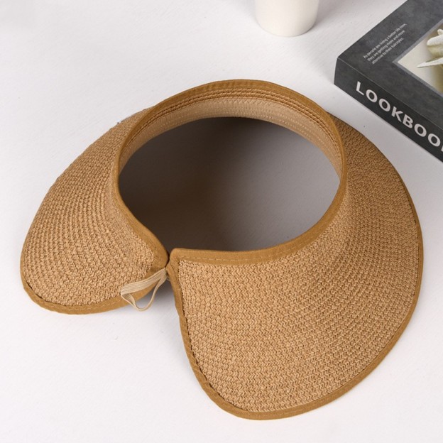 Straw Sun Visor With Wide Brim Open Top and Curved Edge Design Perfect for Beach Vacations
