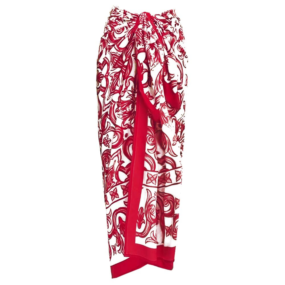 Ethnic-Inspired Printed One-Piece Swimsuit with Matching Skirt Set