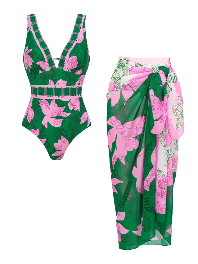 V Neck Printed Swimsuit Set(s)