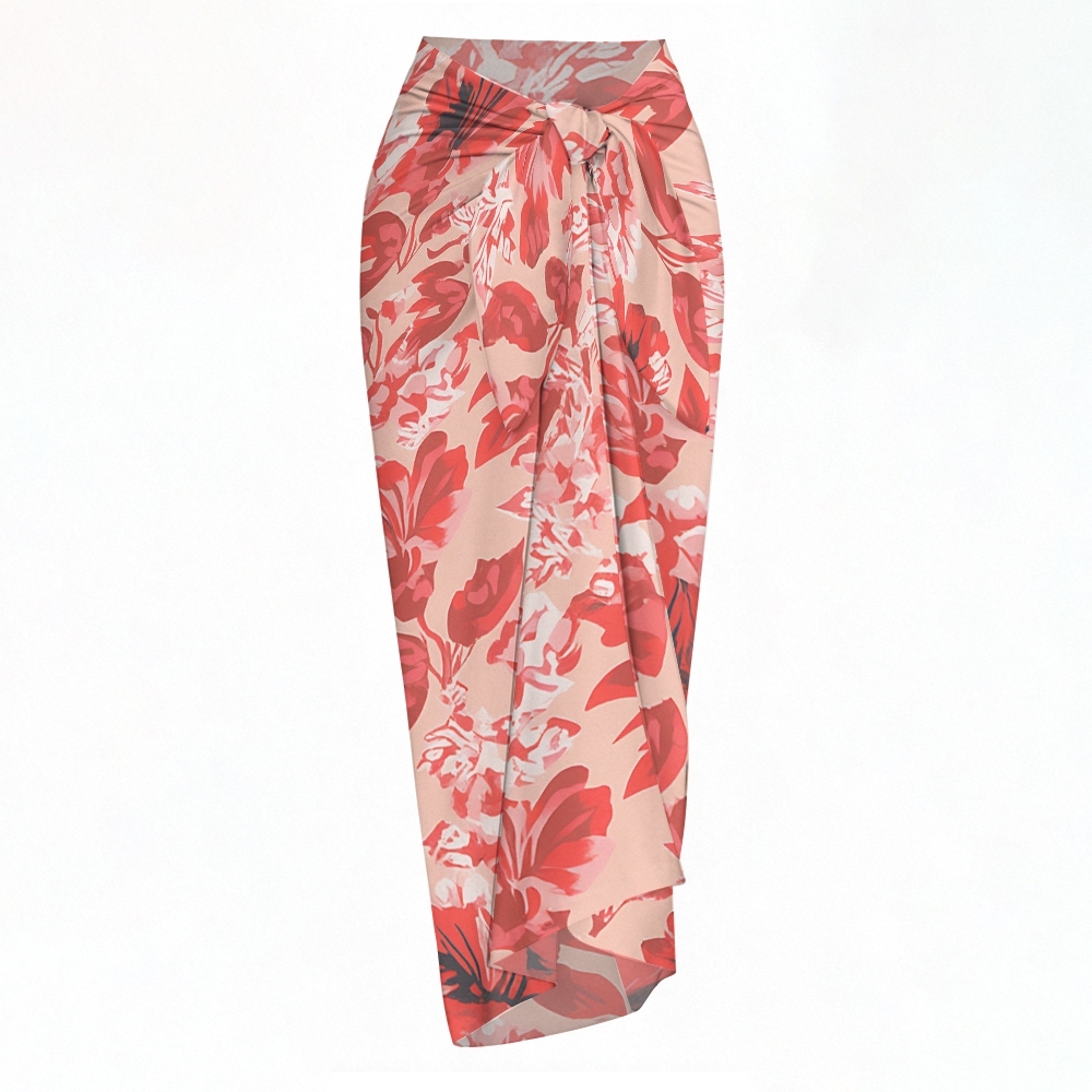 Floral Print Tie Shoulder Straps One Piece Swimsuit and Matching Sarong Skirt