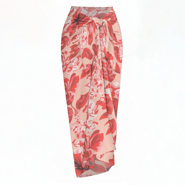 Floral Print Tie Shoulder Straps One Piece Swimsuit and Matching Sarong Skirt