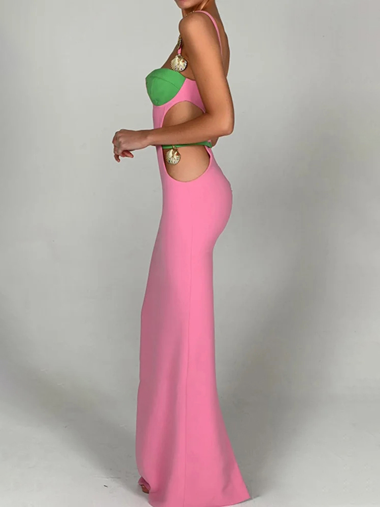 Cutout Slit Back Cami Dress with Contrast Detail