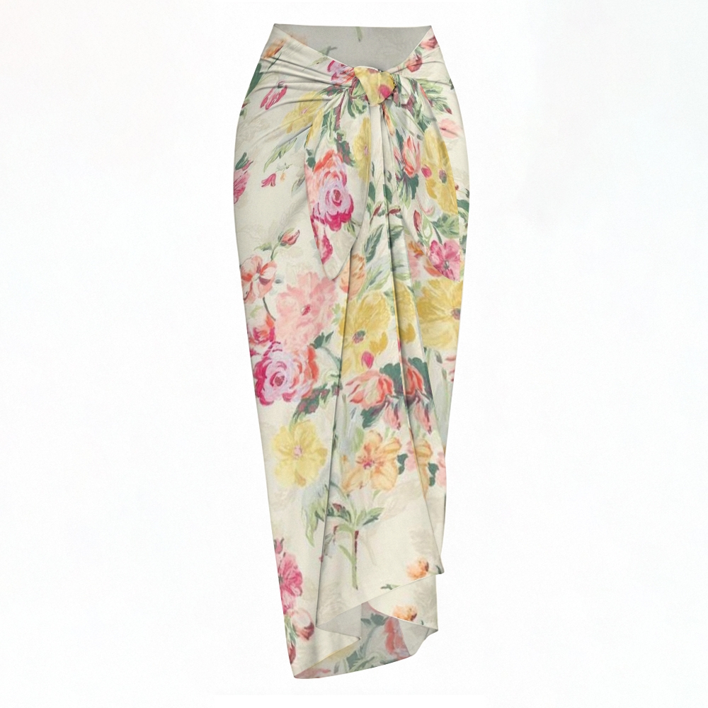 Women's Floral One-Piece Swimsuit with Ruffle Shoulder and Matching Sarong Beach Cover-Up