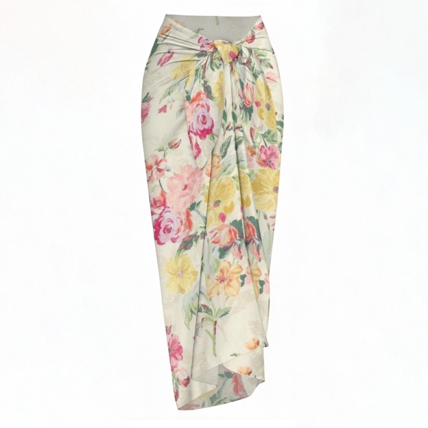 Women's Floral One-Piece Swimsuit with Ruffle Shoulder and Matching Sarong Beach Cover-Up