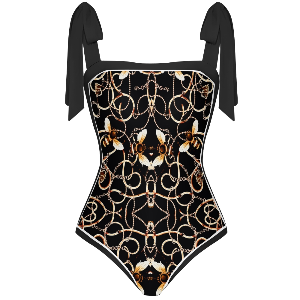 Stylish Chain-Detail One-Piece Swimsuit and Maxi Sarong Skirt
