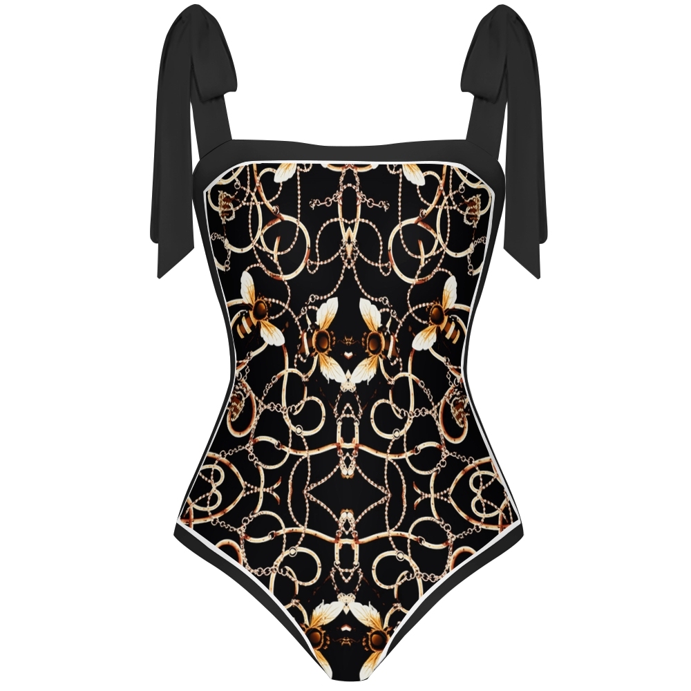 Stylish Chain-Detail One-Piece Swimsuit and Maxi Sarong Skirt