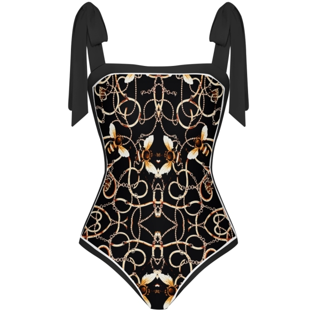 Stylish Chain-Detail One-Piece Swimsuit and Maxi Sarong Skirt