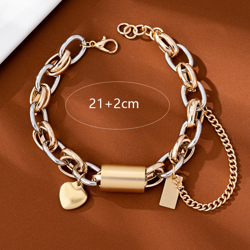 Gold and Silver Chain Bracelet Heart Charm Mixed Metal Fashion Jewelry for Women