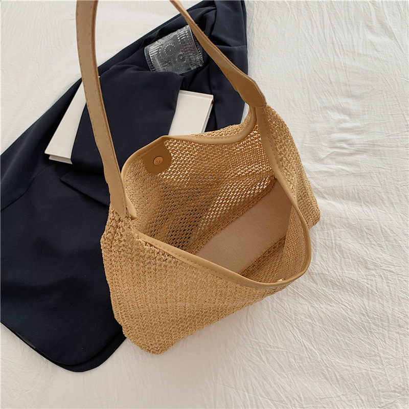 Retro Woven Tote Straw Large Capacity Underarm Shoulder Bag Vacation Beach Bag