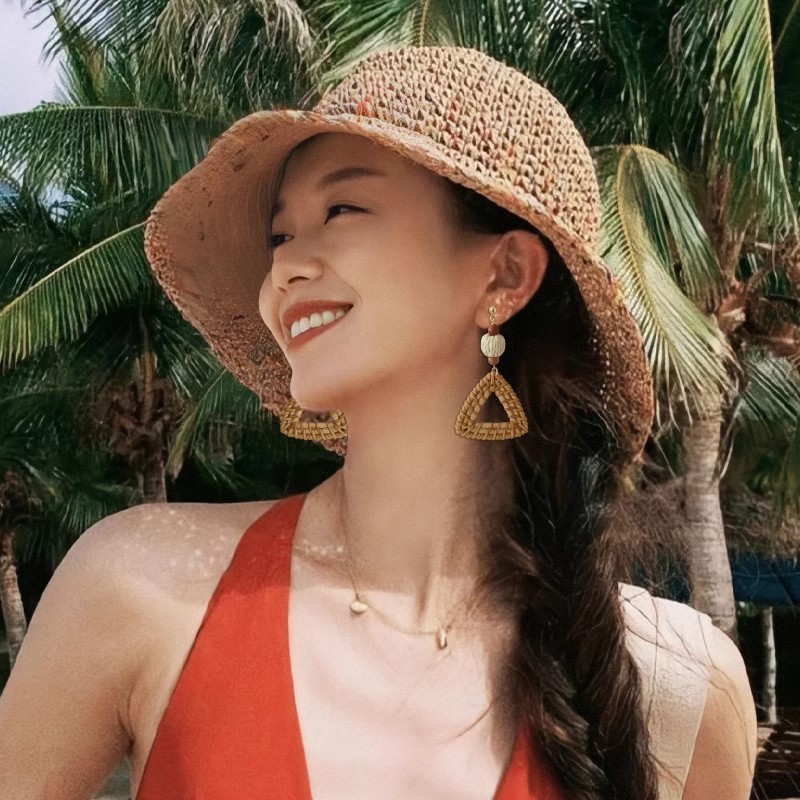 Handmade Woven Rattan Earrings in Hoop and Triangle Shapes Available in Clip-On and Stud Styles for Summer Outfits