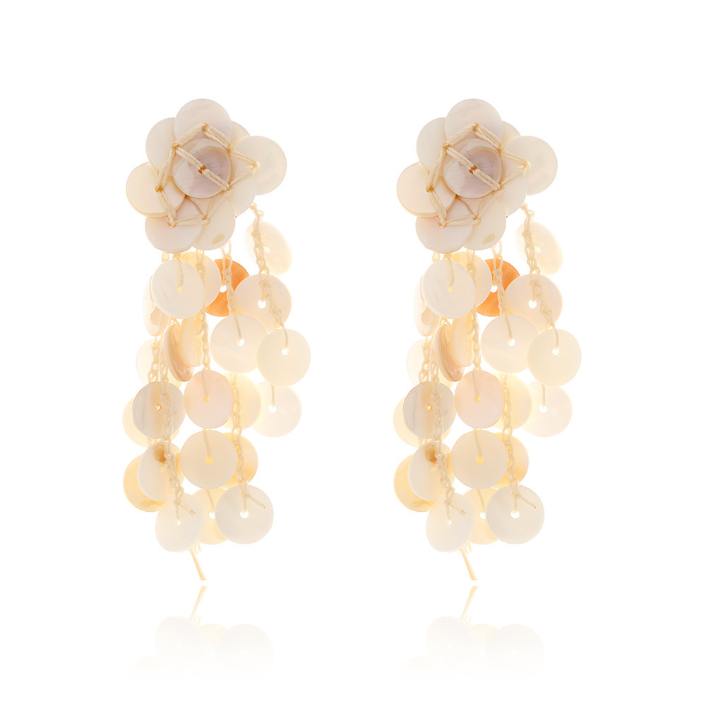Ocean Style Floral Drop Earrings Shell Disc Summer Beach Jewelry for Women