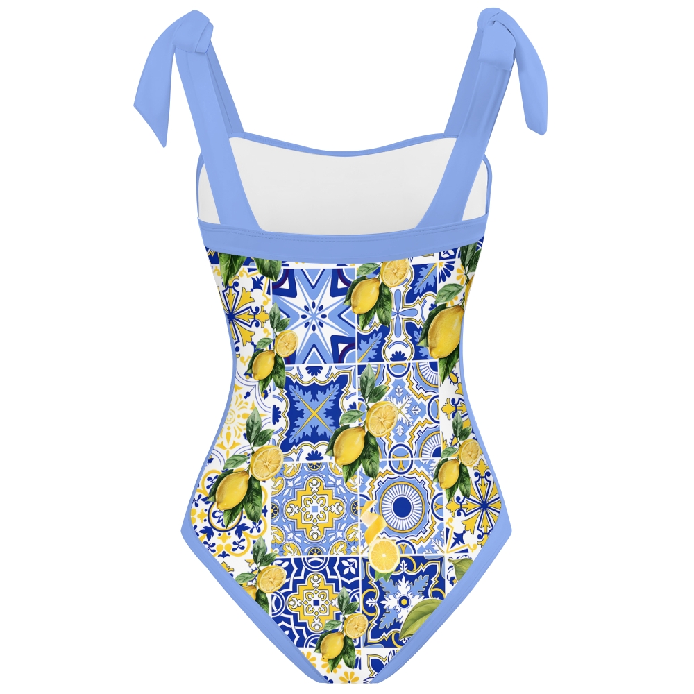 Sicilian lemons Tie-shoulder One Piece Swimsuit and Sarong or Skirt