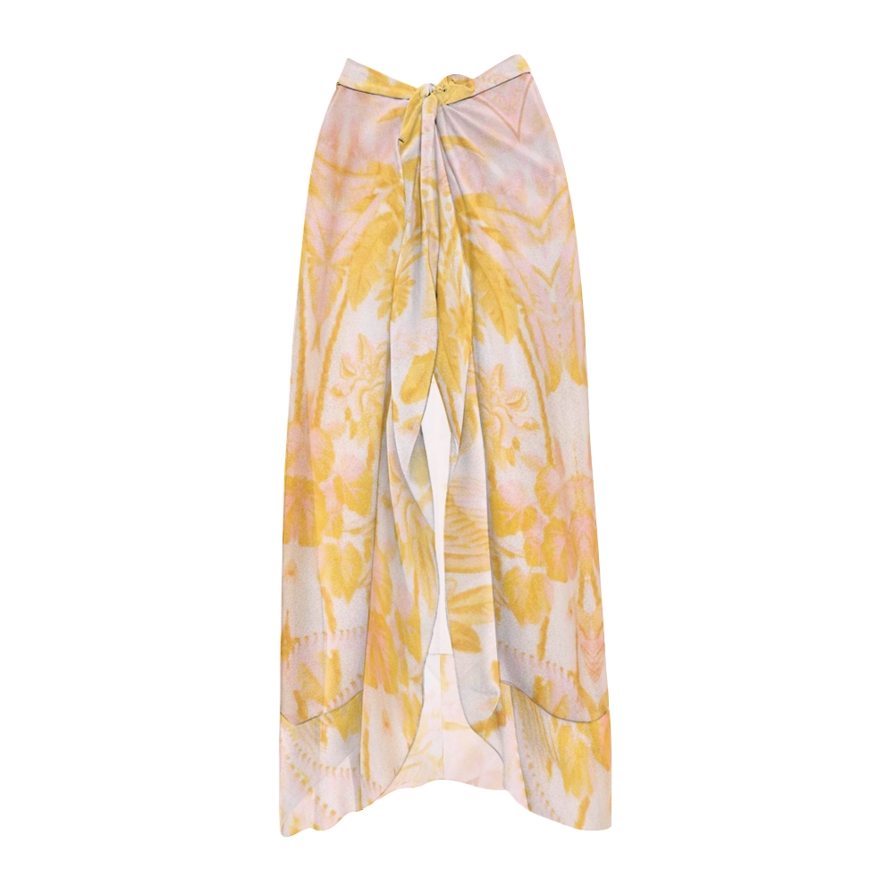 Vintage Floral Strapless Keyhole Detail One-Piece Swimsuit with Matching Sarong Skirt