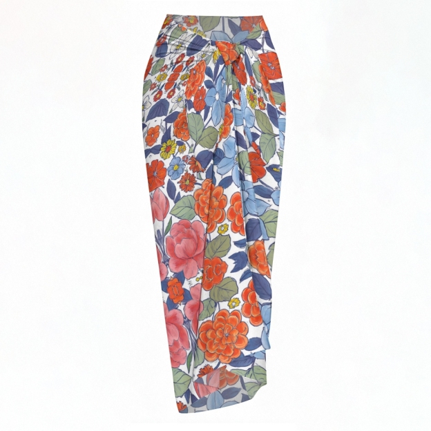 Deep V Floral Ruffle Strap One Piece Swimsuit with Matching Wrap Skirt