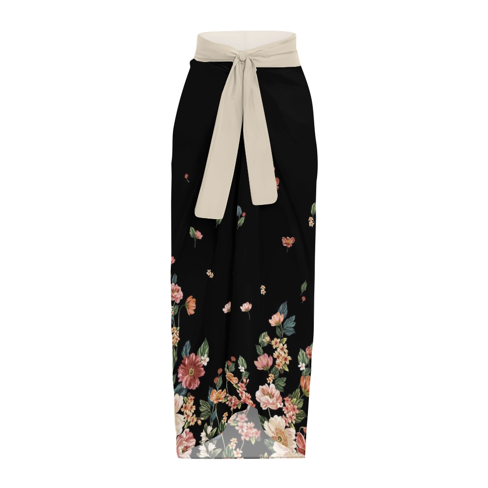 Women's Floral Bow Straps One-Piece Swimsuit and Matching Sarong Skirt