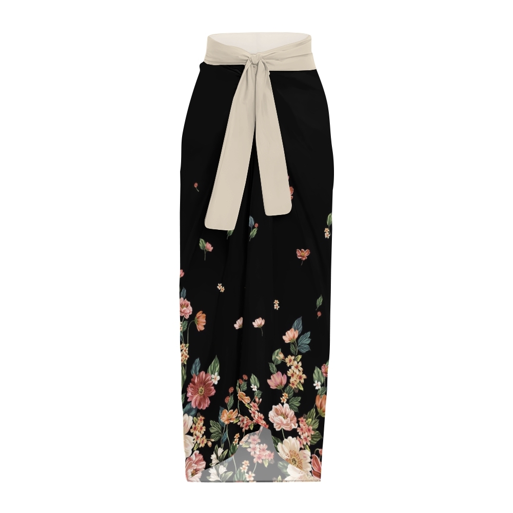 Women's Floral Bow Straps One-Piece Swimsuit and Matching Sarong Skirt