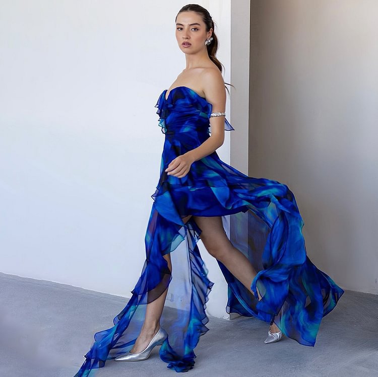 Women's Ombré Ruffle Print One-Piece Swimsuit with Skirt