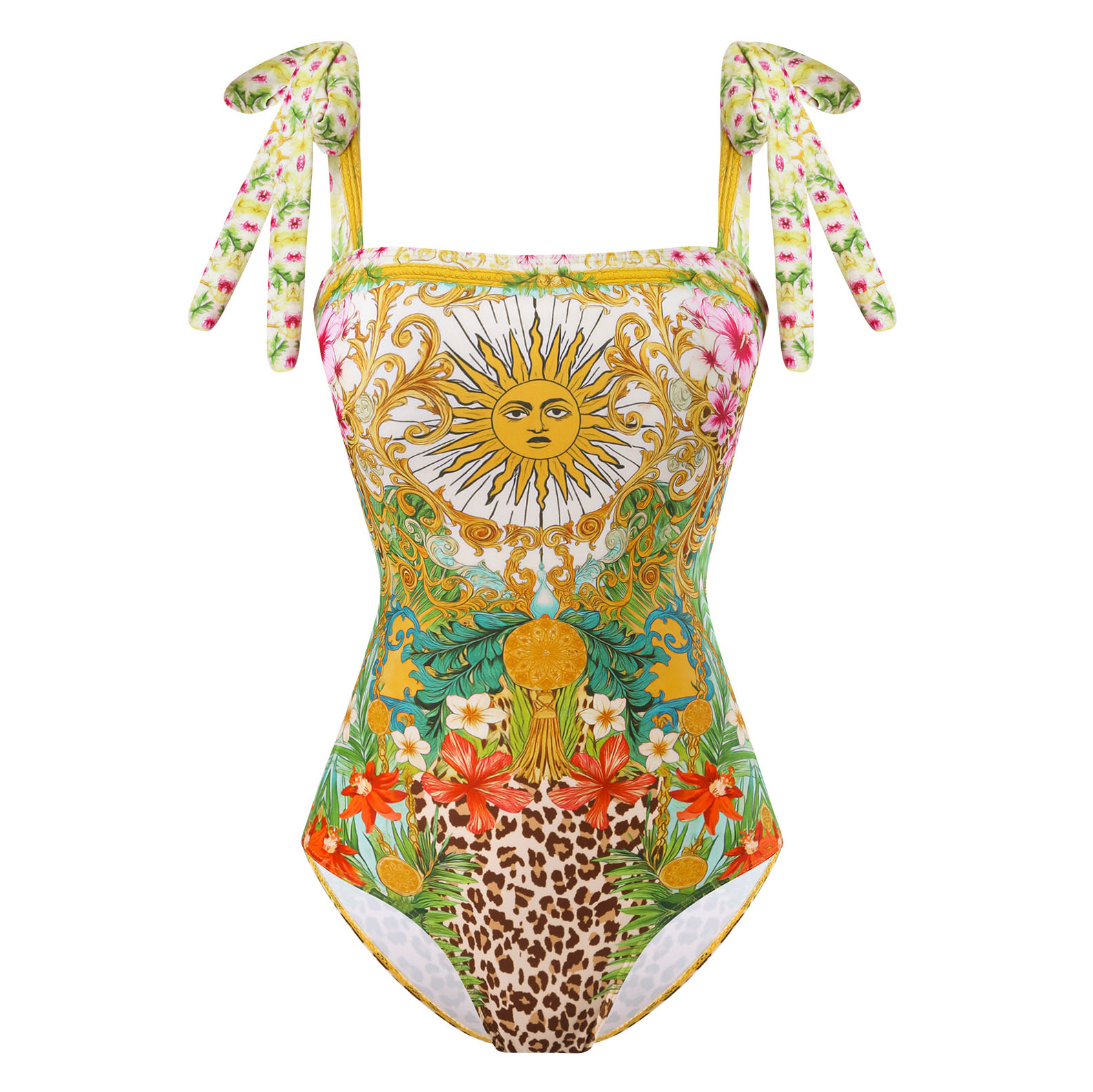 Women's Vintage Sun Print One-Piece Swimsuit and Matching Maxi Skirt