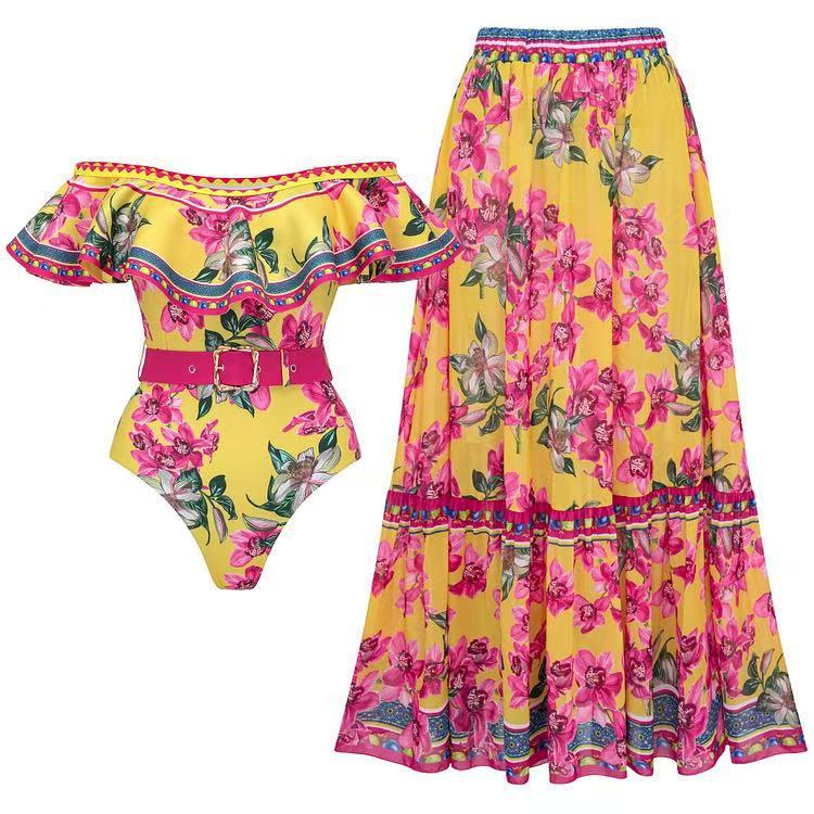 Women's Fashion Sexy One-Piece Swimsuit with Chiffon Cover-Up Set