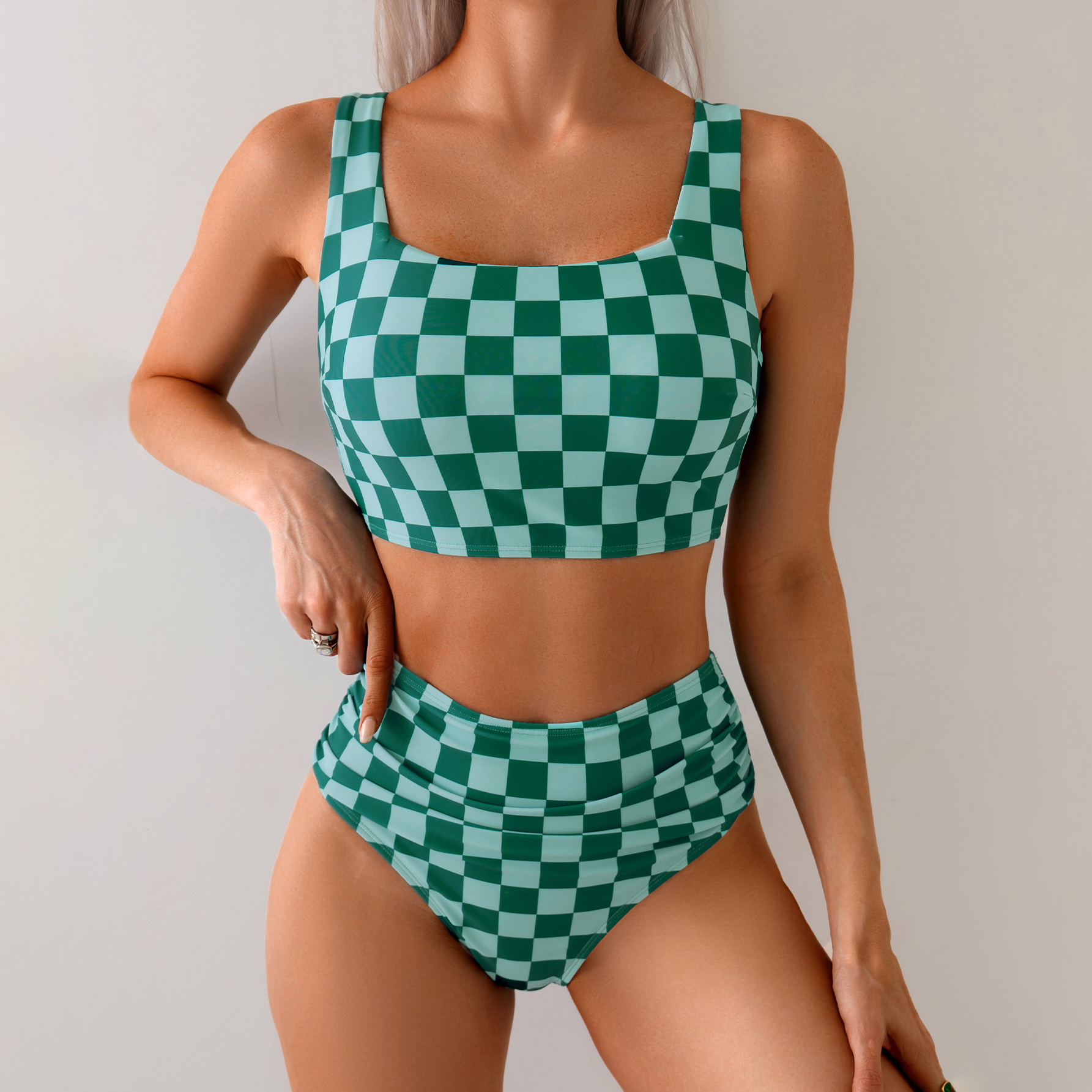 Vintage Green Checkered Bikini