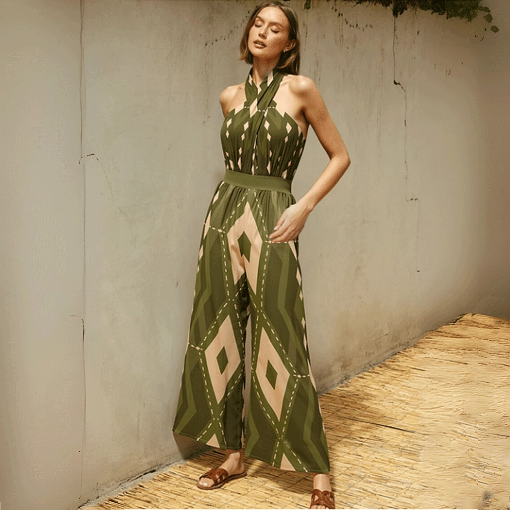 Vintage Bohemian Print One Piece Swimsuit Set