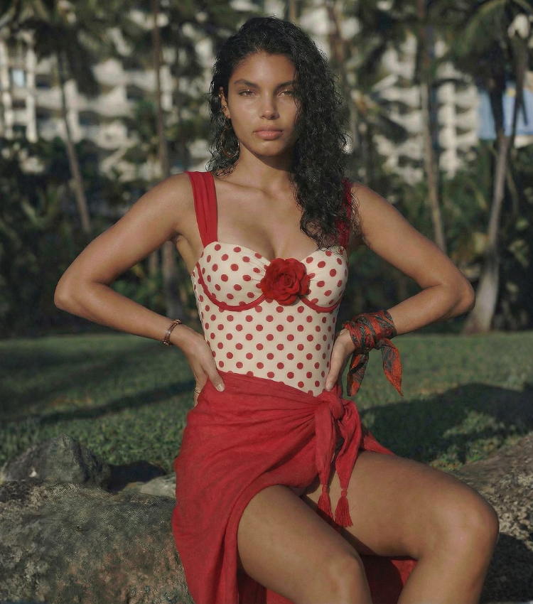 Red polka dot 3D flower Swimwear Set