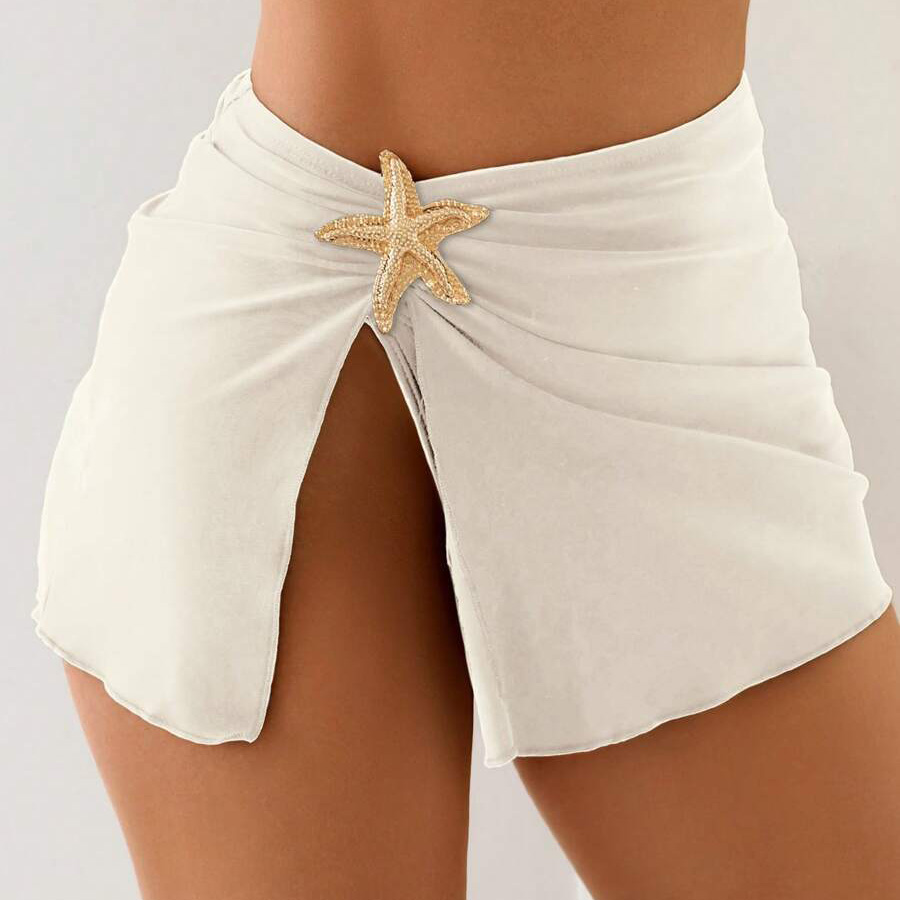 Solid Color with Metal Shell Embellishments Cover-Up Skirt
