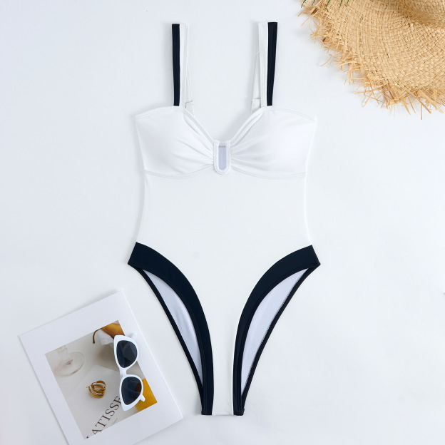 Women's Bestselling Sexy Black and White Color-Block One-Piece Swimsuit