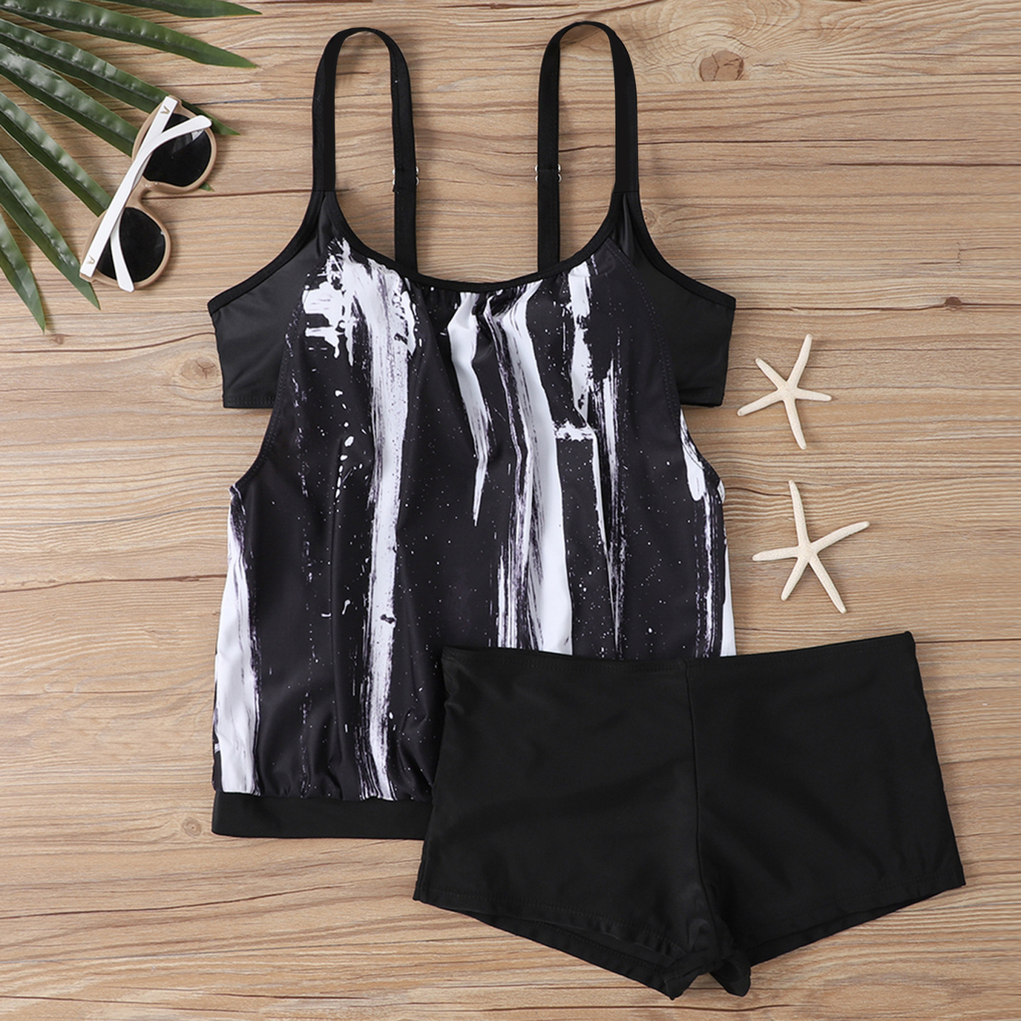 Women's New Plus Size Colorful Print Tankini 2-Piece Set