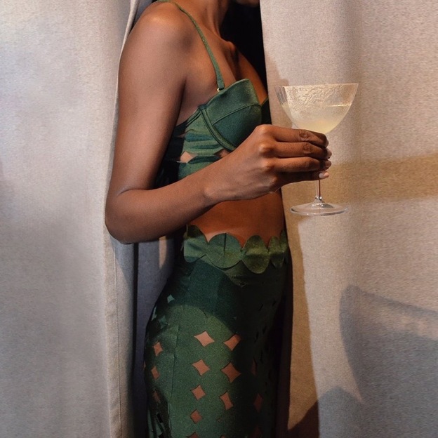 Women's New Solid Color Sexy Cut-Out Bikini Two-Piece Swimsuit with Skirt - Green