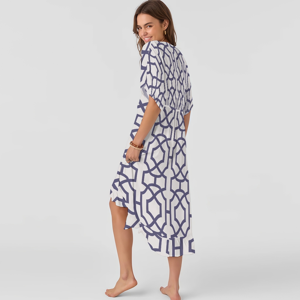 Geometric Tie-Front Swimsuit Cover-Up 
