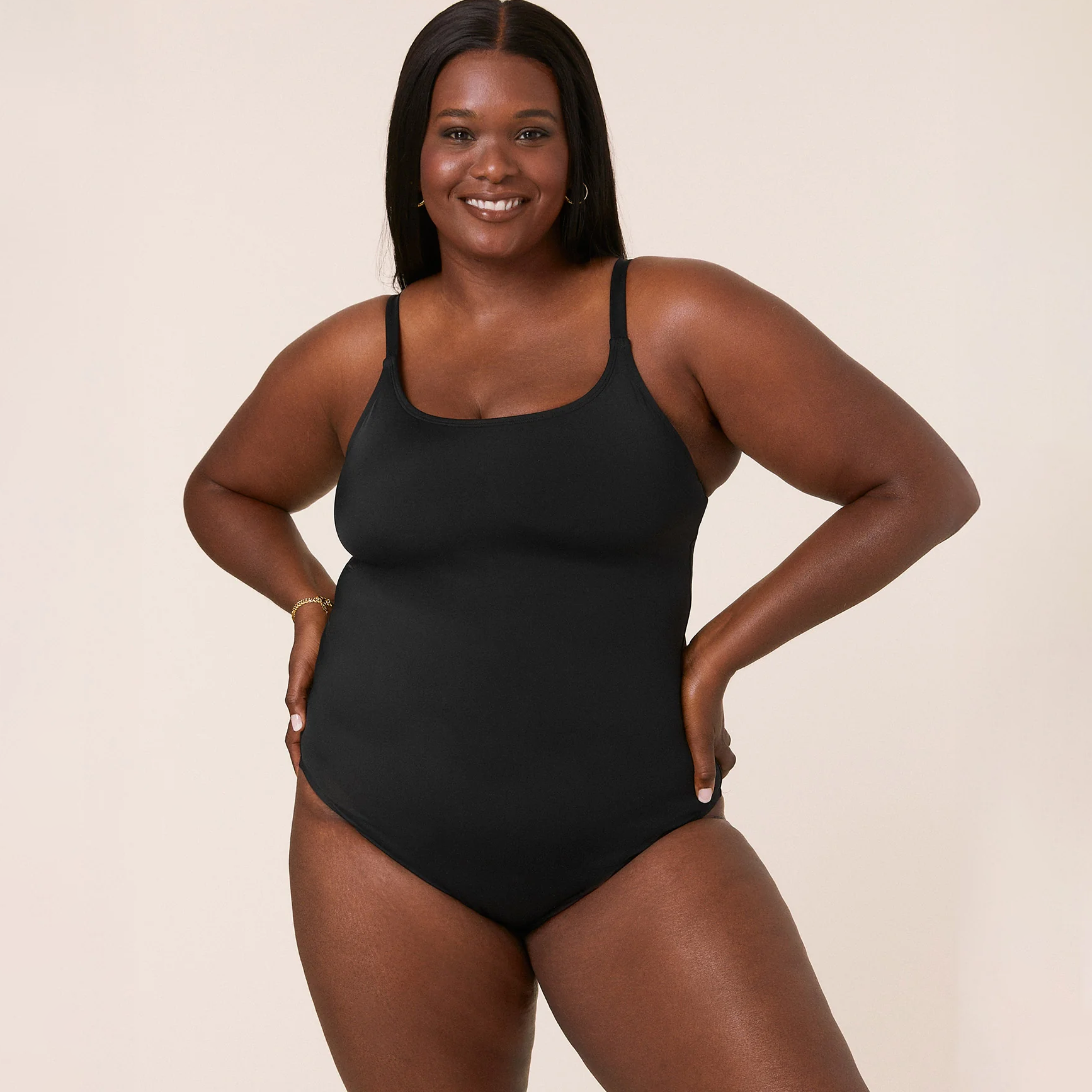 Women's  Black Spaghetti Strap One-Piece Swimsuit