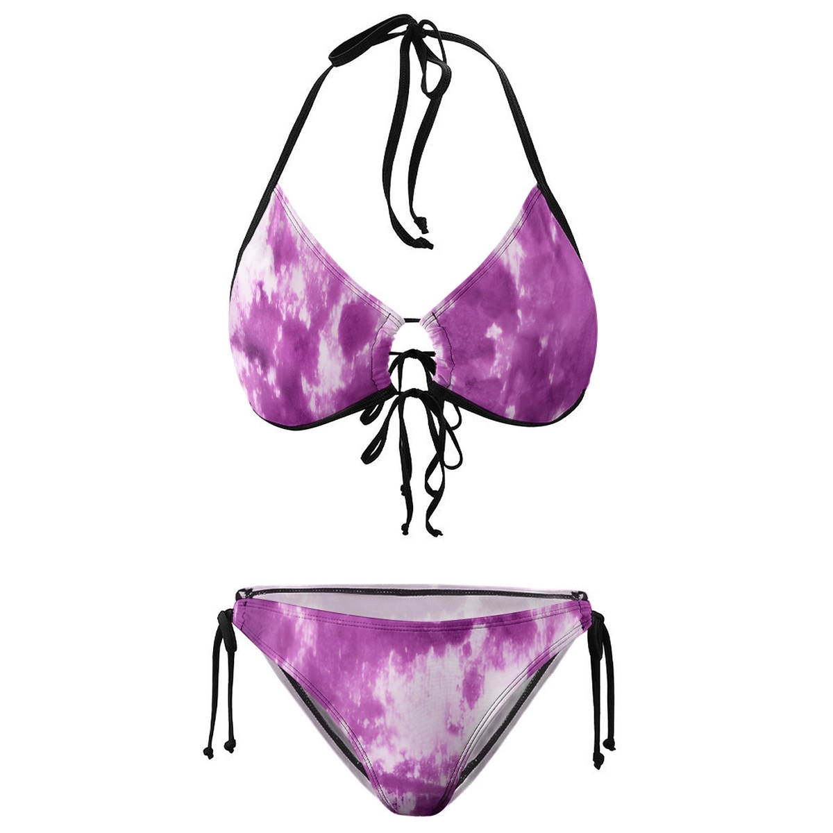 Women's Sporty Chic Bikini Two Piece Set with Halter Neck and Contrast Edging