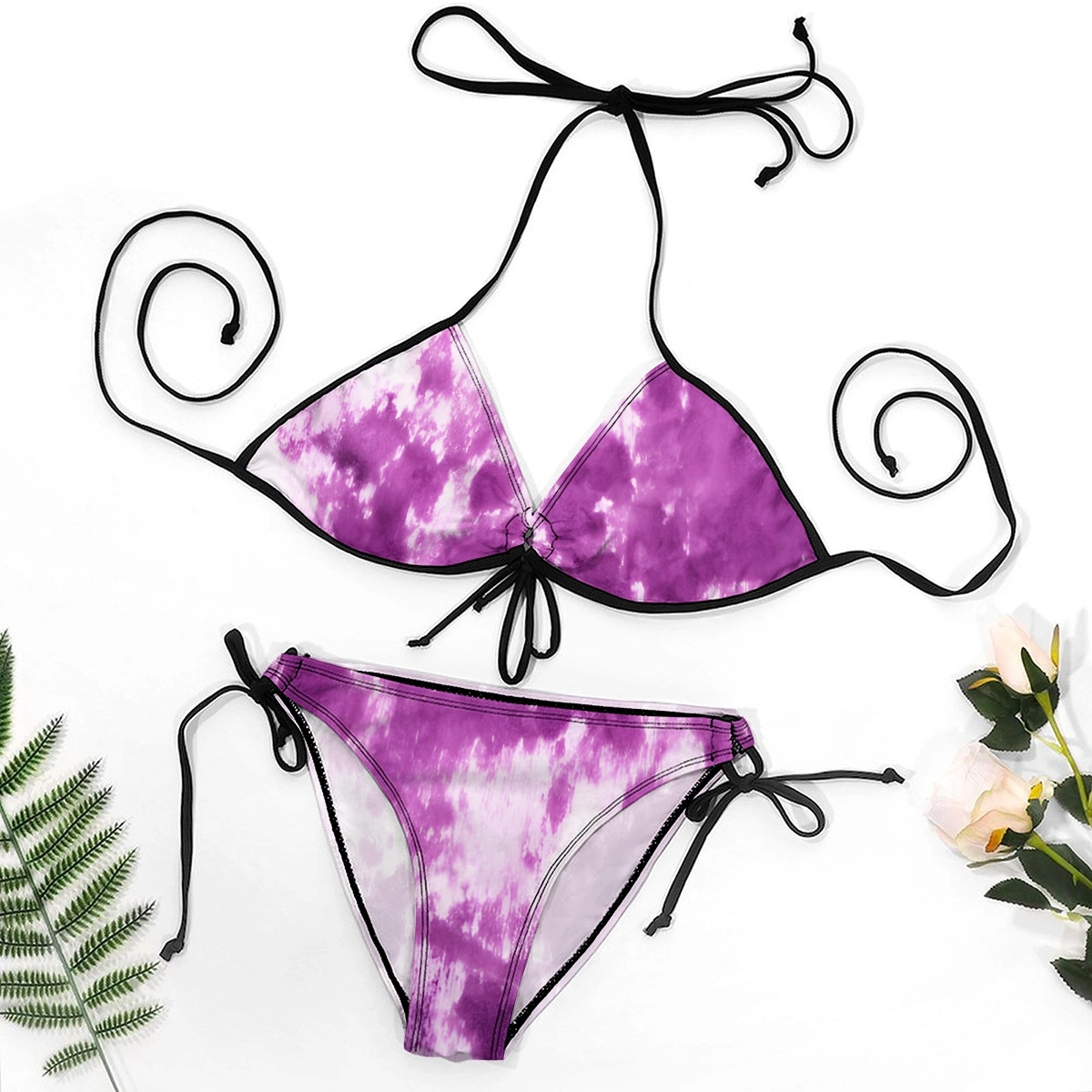 Women's Sporty Chic Bikini Two Piece Set with Halter Neck and Contrast Edging