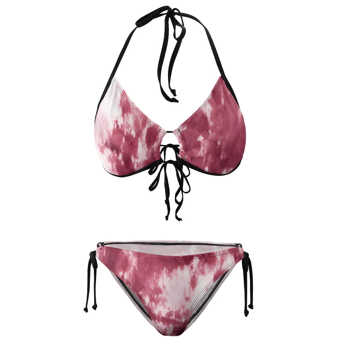 Women's Sporty Chic Bikini Two Piece Set with Halter Neck and Contrast Edging