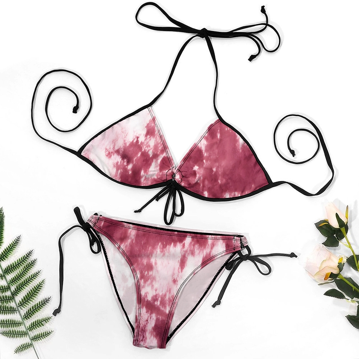 Women's Sporty Chic Bikini Two Piece Set with Halter Neck and Contrast Edging