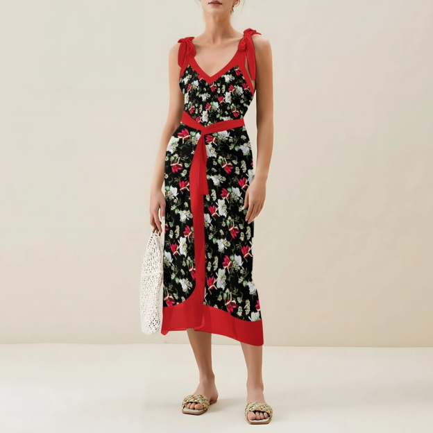 Classic One Piece Swimsuit with Adjustable Shoulder Ties and Wrap Skirt Set