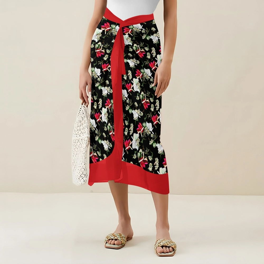 Classic One Piece Swimsuit with Adjustable Shoulder Ties and Wrap Skirt Set