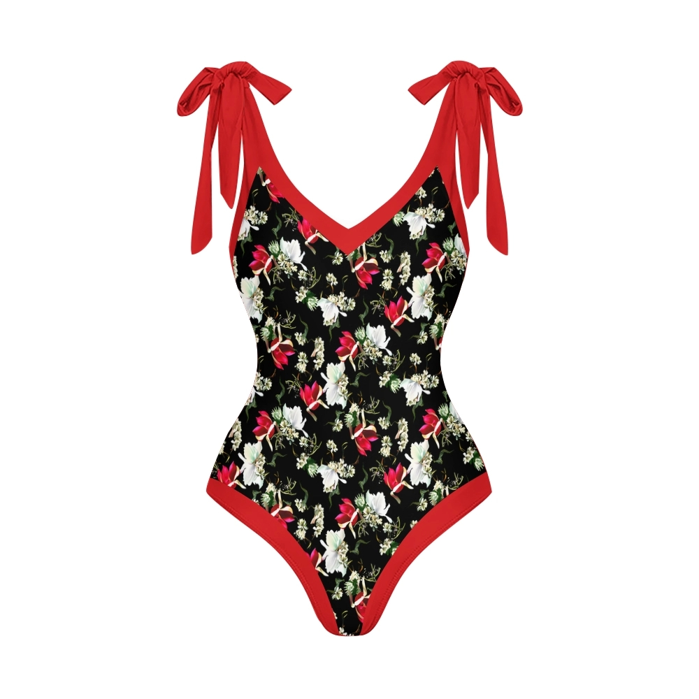 Classic One Piece Swimsuit with Adjustable Shoulder Ties and Wrap Skirt Set