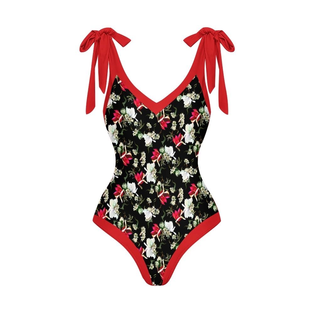 Classic One Piece Swimsuit with Adjustable Shoulder Ties and Wrap Skirt Set