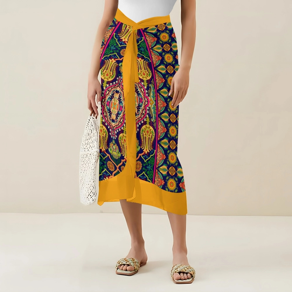 Women's Mandala Print One Piece Baroque Swimsuit with Matching Wrap Skirt Set