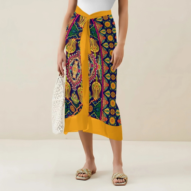 Women's Mandala Print One Piece Baroque Swimsuit with Matching Wrap Skirt Set