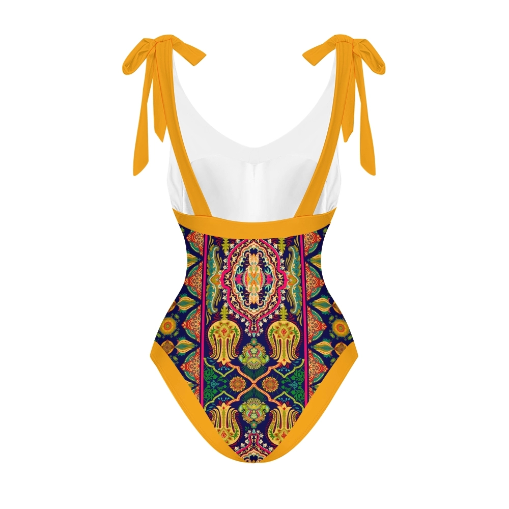 Women's Mandala Print One Piece Baroque Swimsuit with Matching Wrap Skirt Set