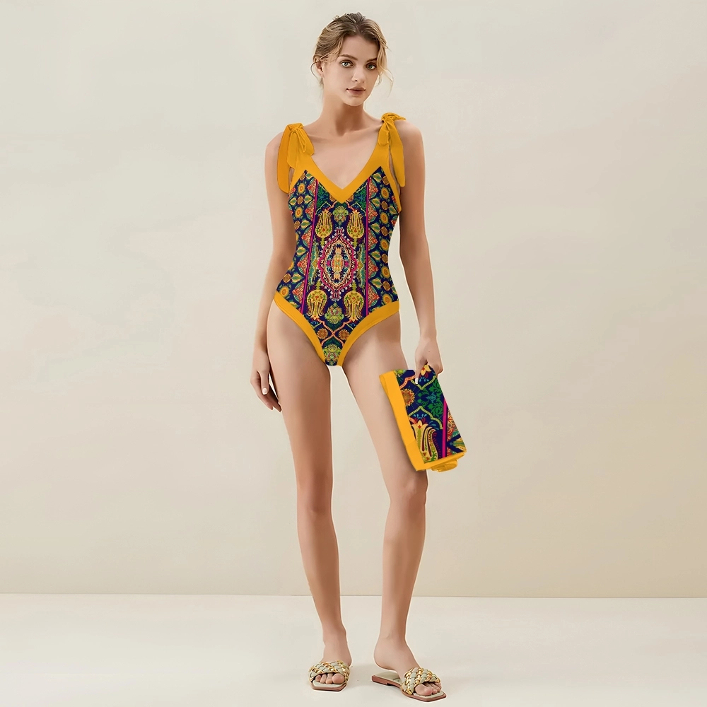 Women's Mandala Print One Piece Baroque Swimsuit with Matching Wrap Skirt Set