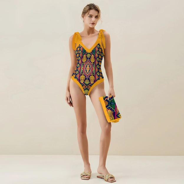 Women's Mandala Print One Piece Baroque Swimsuit with Matching Wrap Skirt Set
