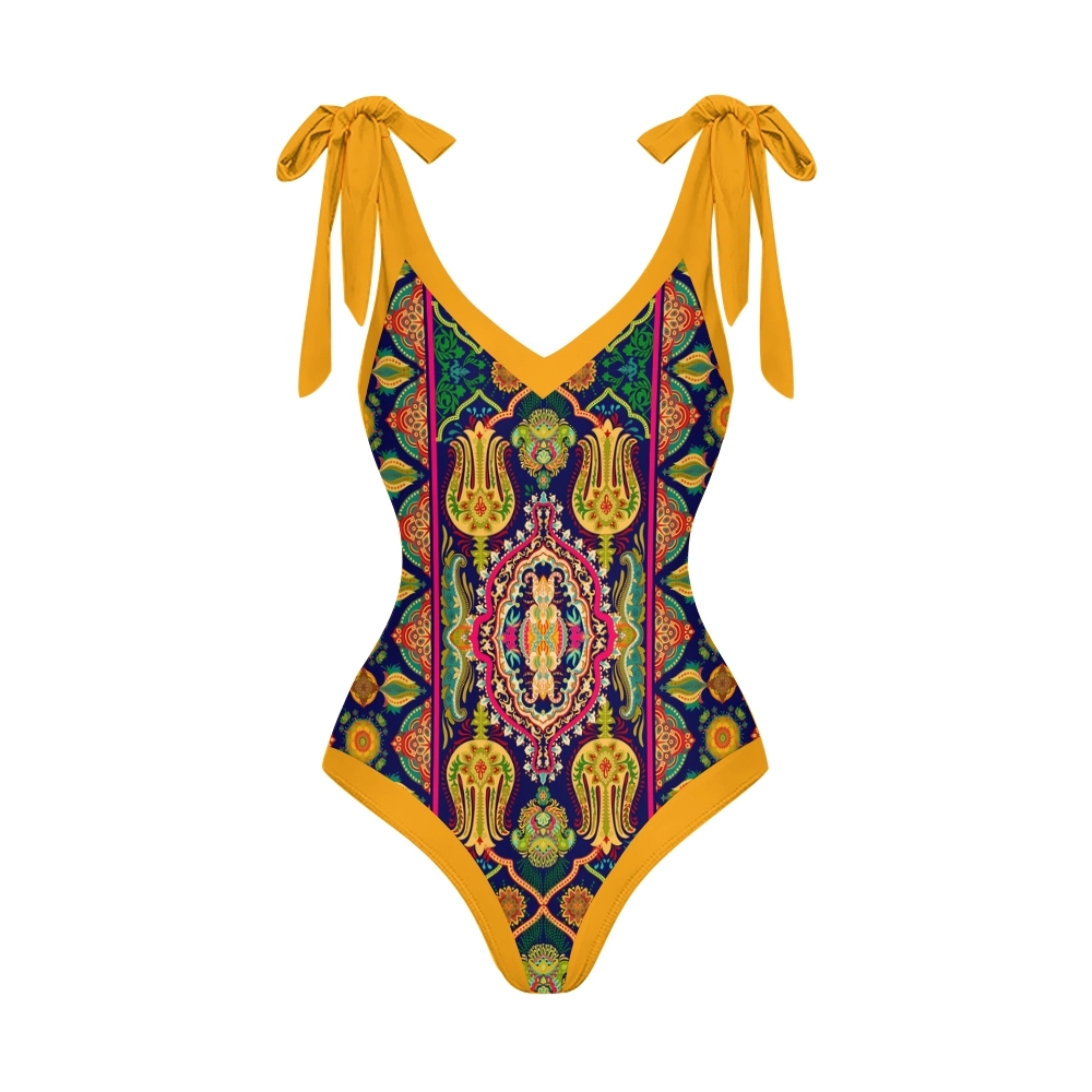 Women's Mandala Print One Piece Baroque Swimsuit with Matching Wrap Skirt Set