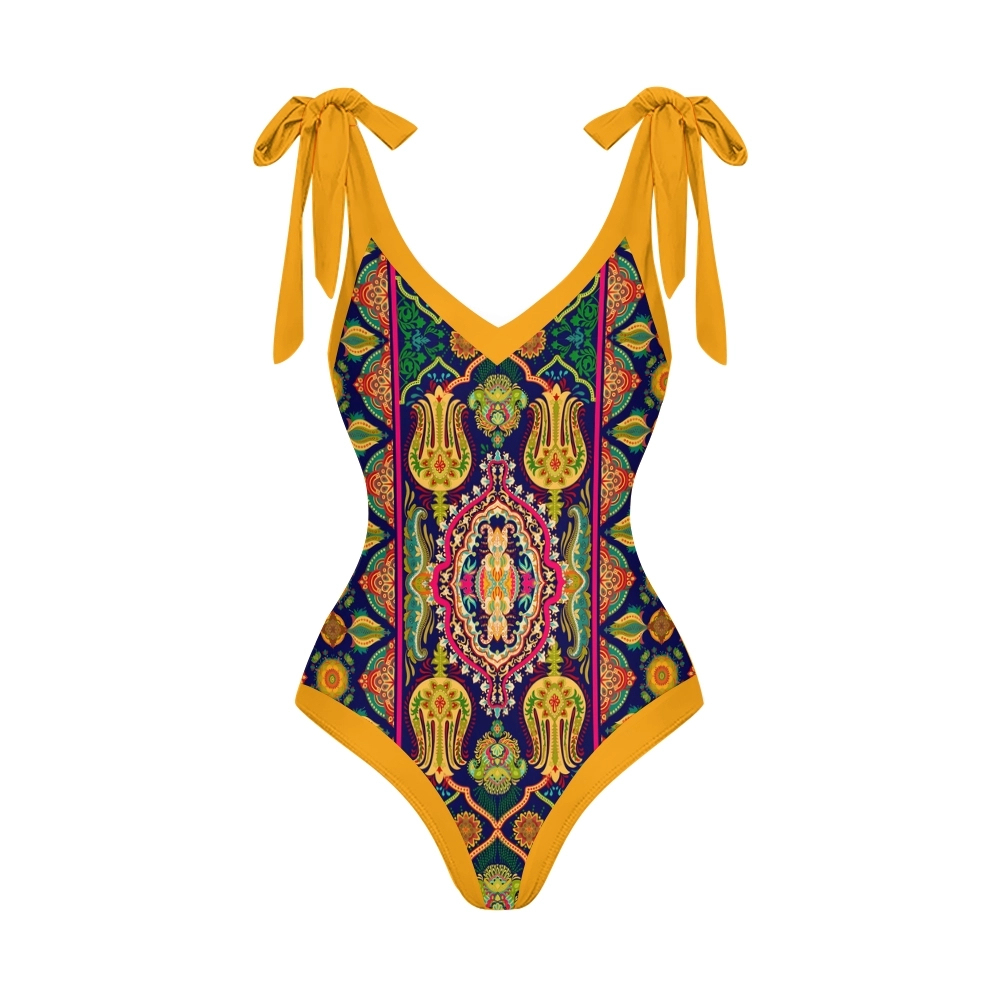 Women's Mandala Print One Piece Baroque Swimsuit with Matching Wrap Skirt Set