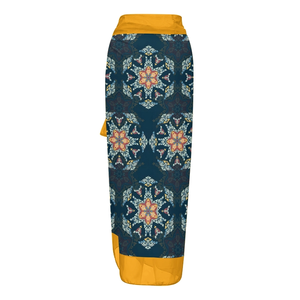 Women's Tribal Boho Floral One Piece Swimsuit with Matching Wrap Skirt Set