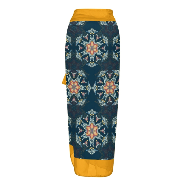 Women's Tribal Boho Floral One Piece Swimsuit with Matching Wrap Skirt Set