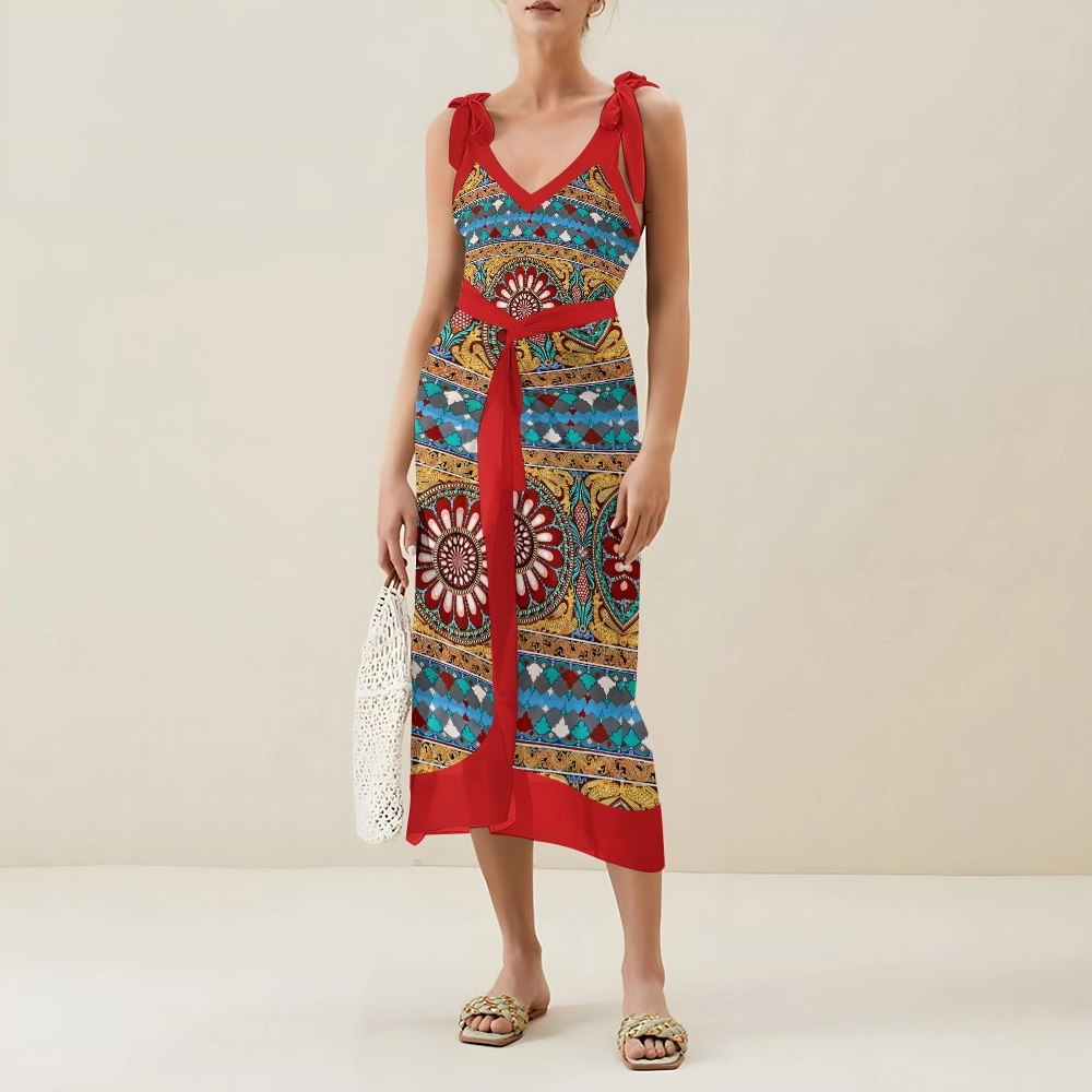 Women's Deep V Neck Geometric Print One Piece Swimsuit Set